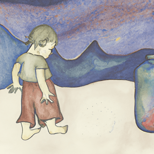 Image of a scene where a child is standing in front of a sleeping monster