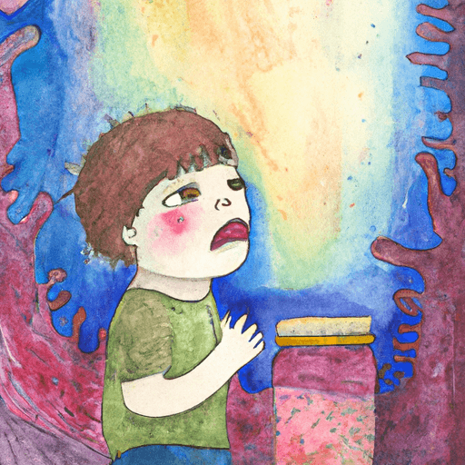 Image of a picture of a brave child standing in front of a huge, scary monster