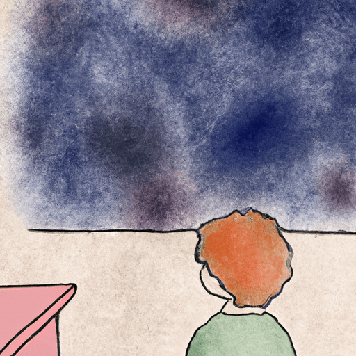 Image of a picture of a sad child sitting in an empty room, looking at a tiny speck of dust